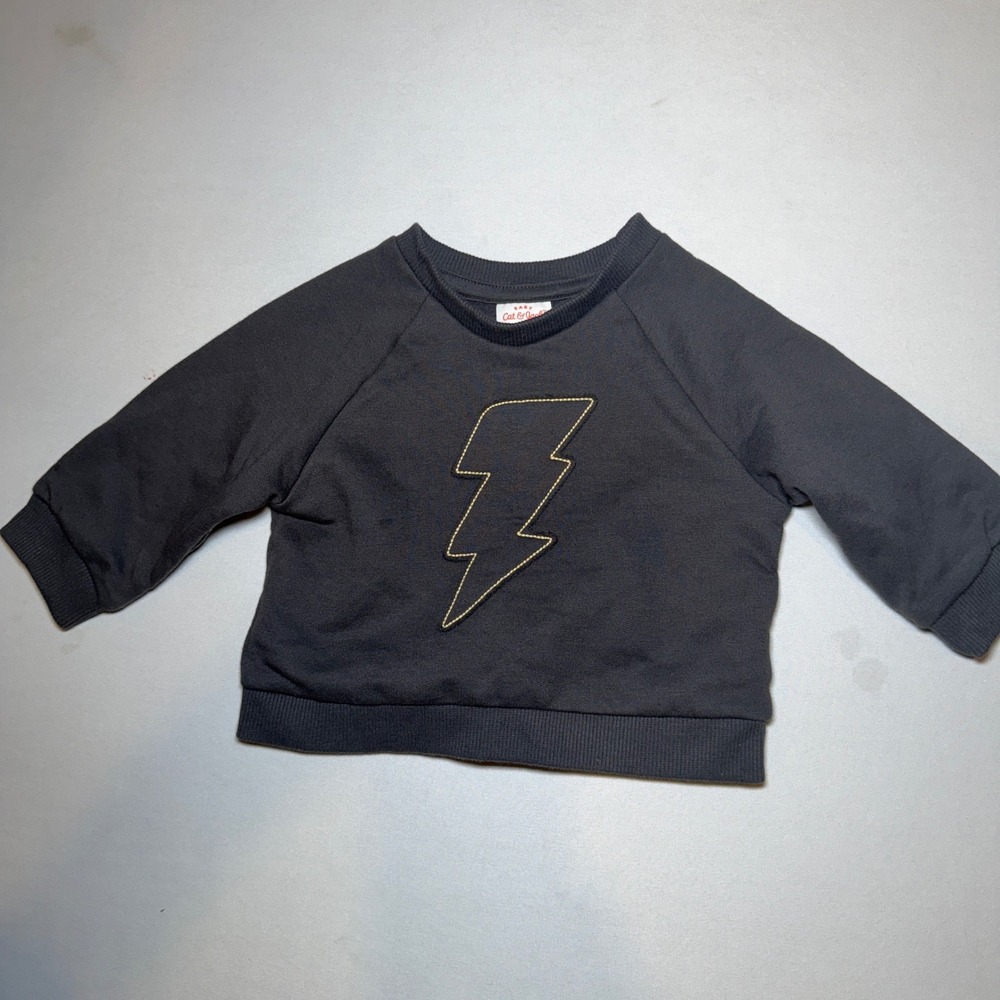 Cat & Jack Baby Boy Lightning Bolt Sweatshirt Joggers Denim Pants Set 0-6M 3pc - Picture 2 of 7